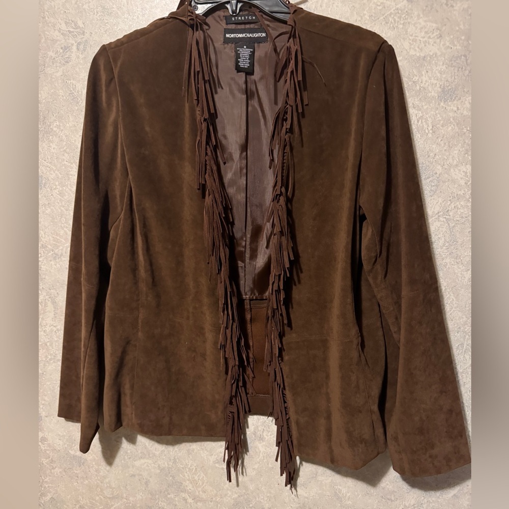 Norton McNaughton Fringe Open Drape Sweater Jacket Top Brown 8
